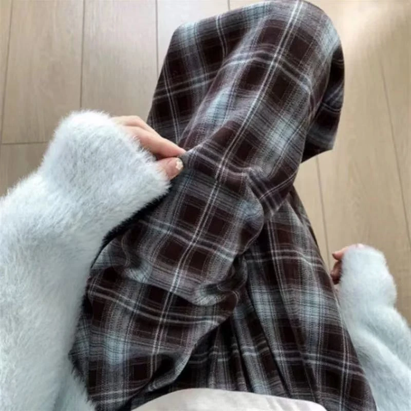 羊羔绒格子女秋冬季韩版加绒加厚复古休闲围巾