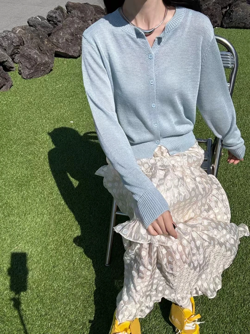 和纸＋亚麻夏季女装极简风纯色超薄空调房遮阳长袖针织衫