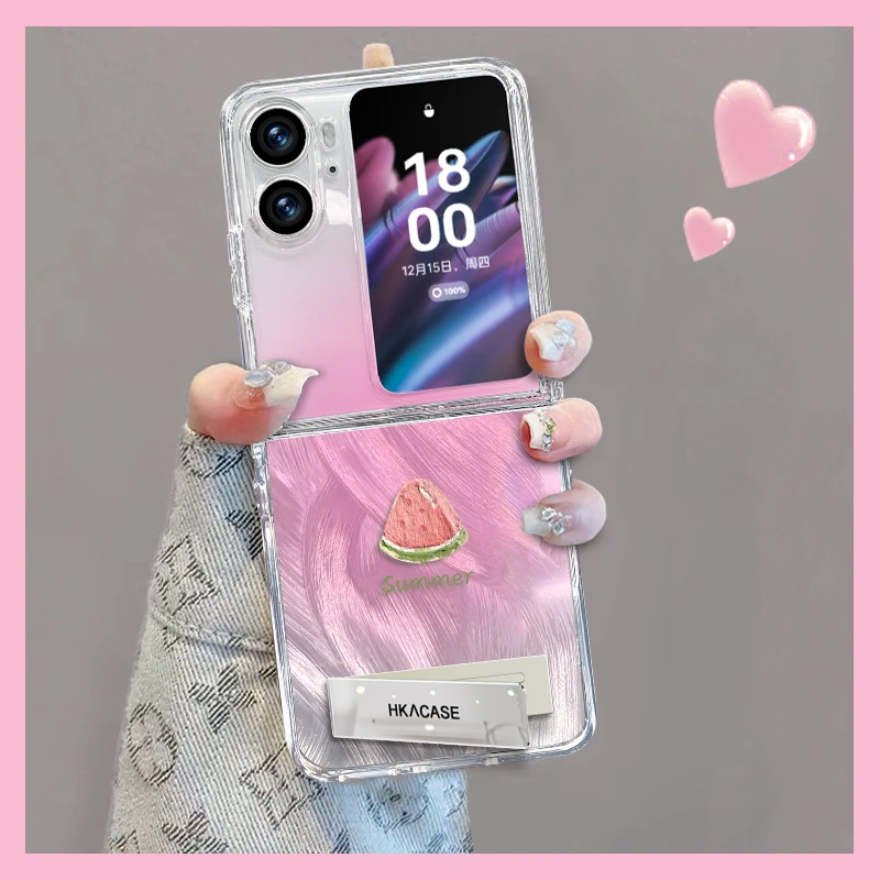 适用oppofindn2flip新款夏日西瓜折叠羽纱壳全包简约ins保护套