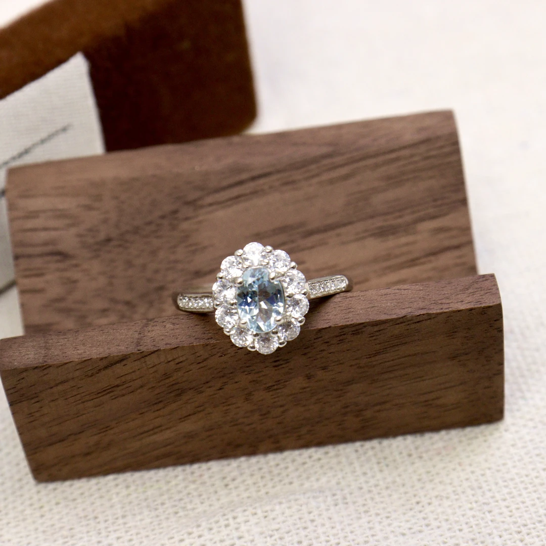 BG珠宝-H114-天然海蓝宝戒指-S925银镶嵌-主石4A级别5*7MM