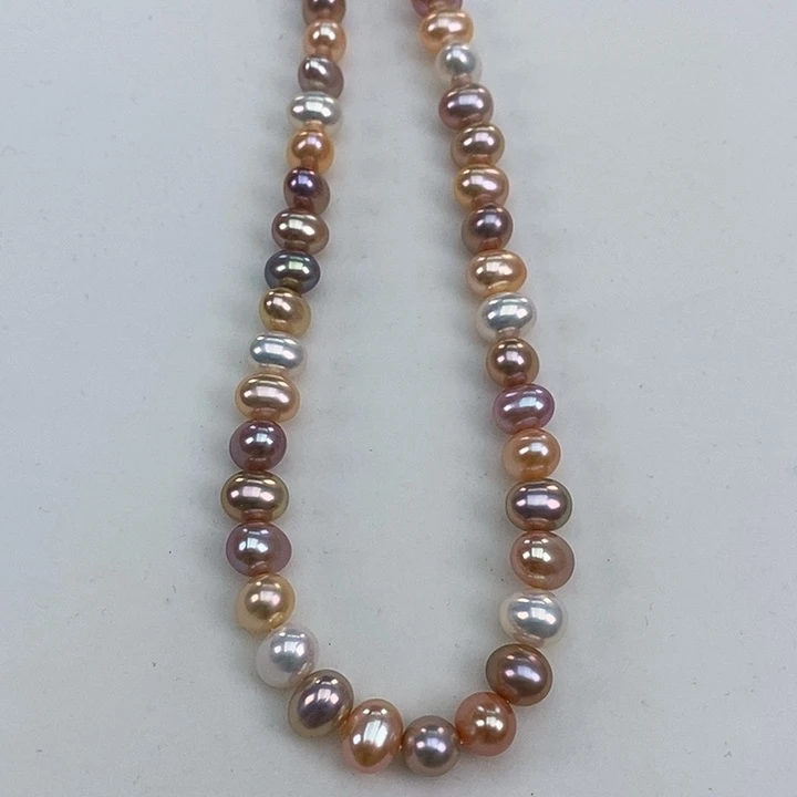 淡水珍珠颈饰银S925镶嵌7-8炫彩极强光糖果珠