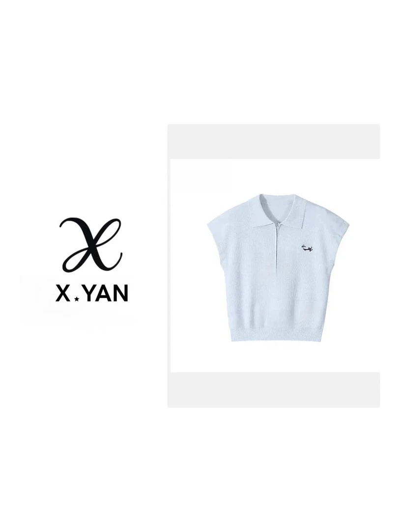X.YAN 门店款！Polo领小飞袖针织短款上衣女2025年夏季正肩短袖t恤