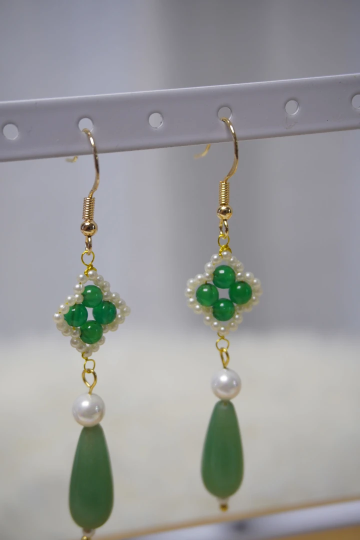 铜合金仿珍珠耳饰 绛物录碧玉系列耳环一对可改耳夹复古古风长款