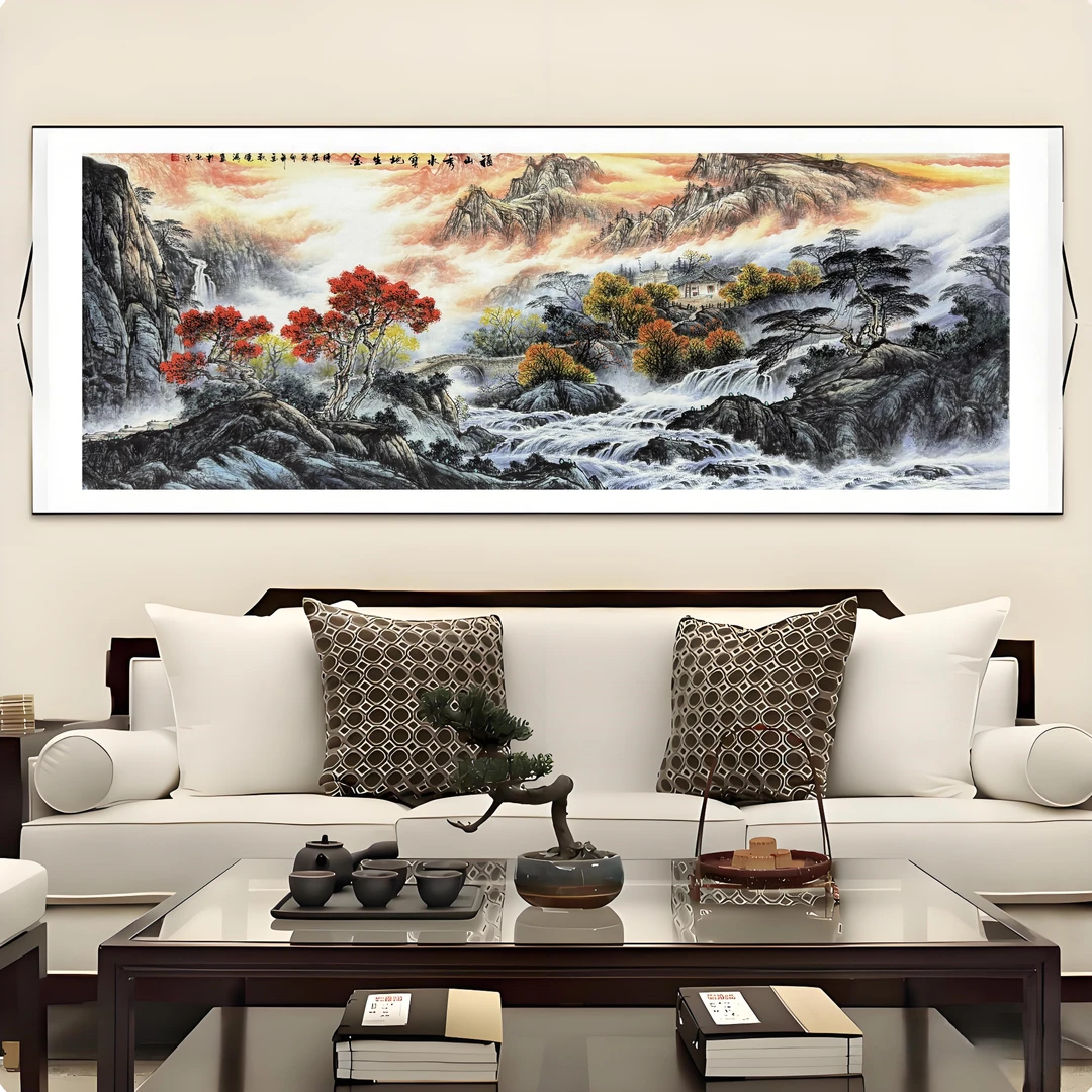横幅六尺《福山秀水》软装裱成品