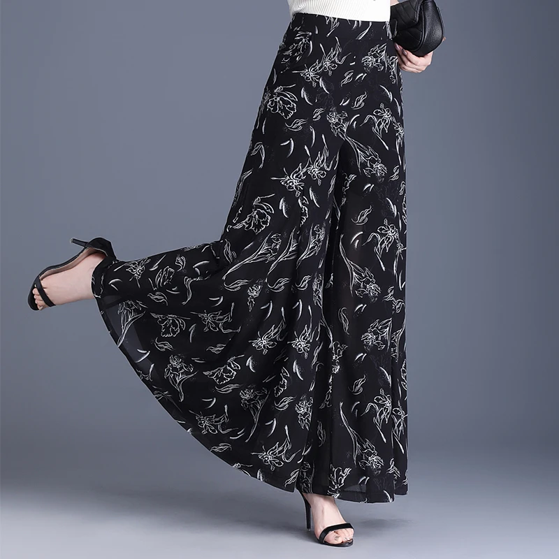 印花雪纺裙裤阔腿裤女夏季2025新款高腰宽松垂感气质大脚裤长裤子