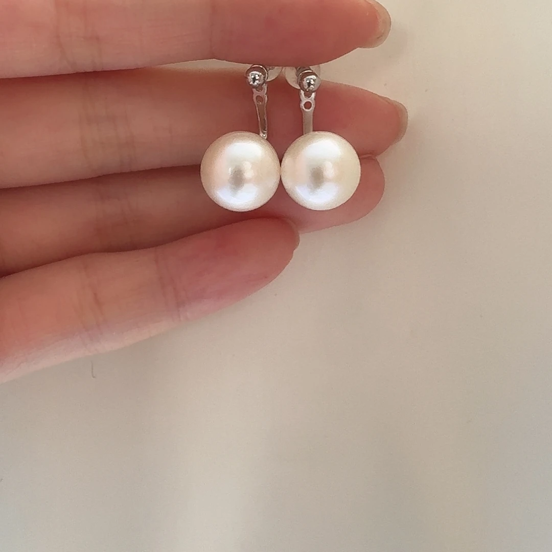 银S925镶嵌耳饰淡水珍珠大小珠耳饰