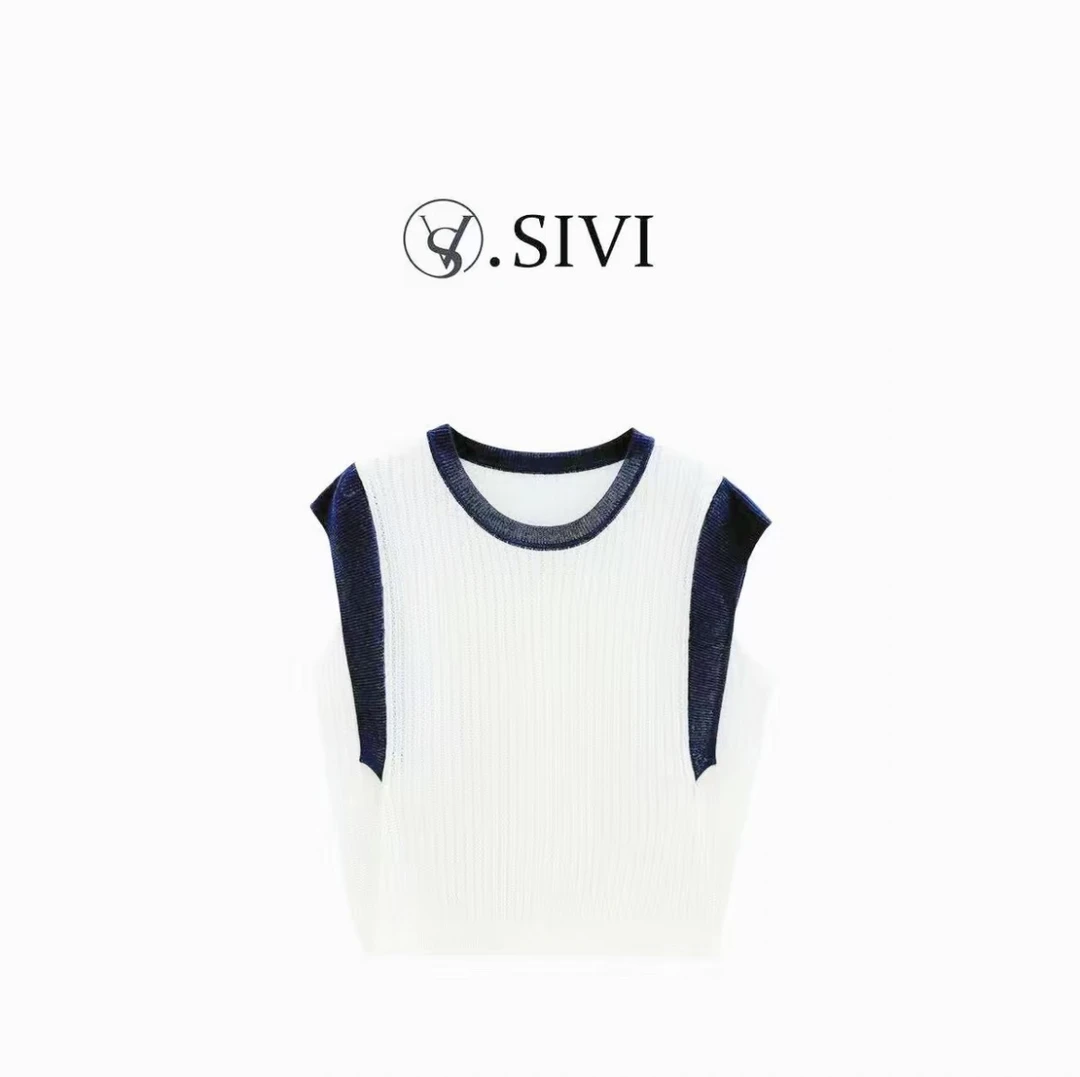 【优质面料】薄款修身显瘦百搭气质坎肩圆领镂空无袖针织衫上衣女