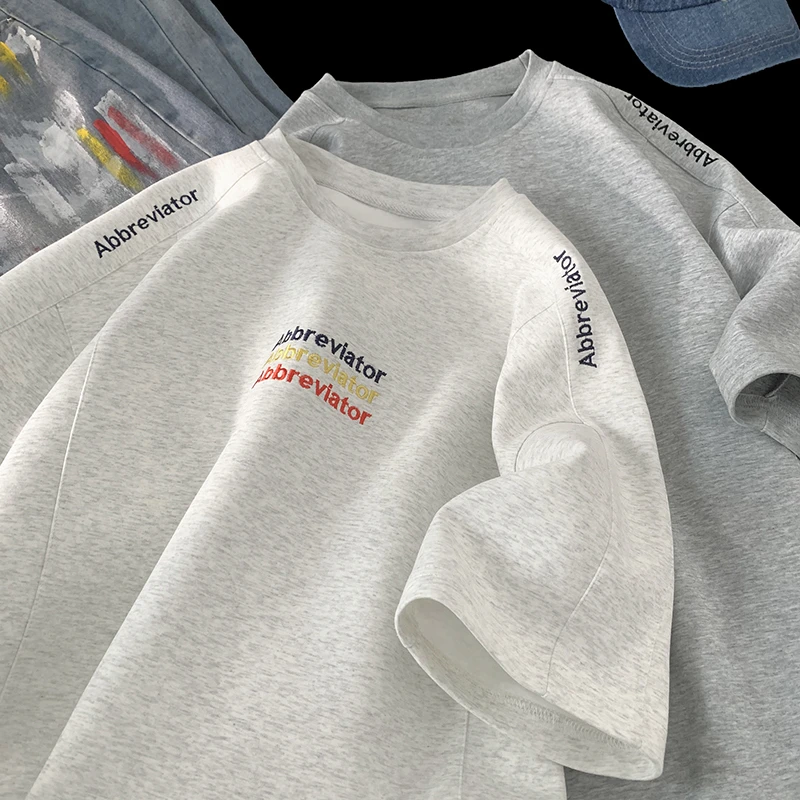 干净帅气港风ins刺绣青少年百搭2025夏季圆领薄款凉感半袖上衣潮