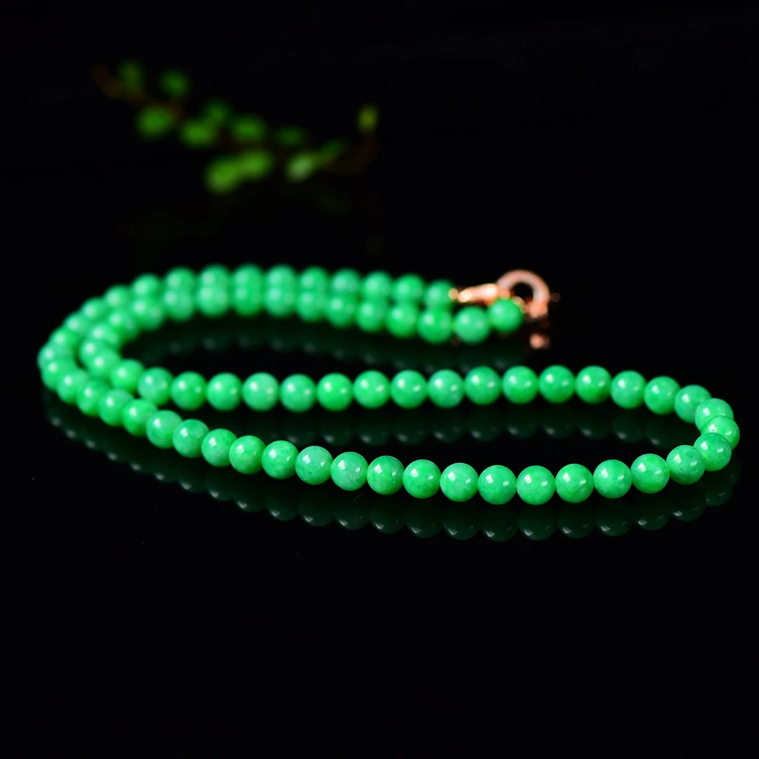 天然A货翡翠正阳绿项链8mm