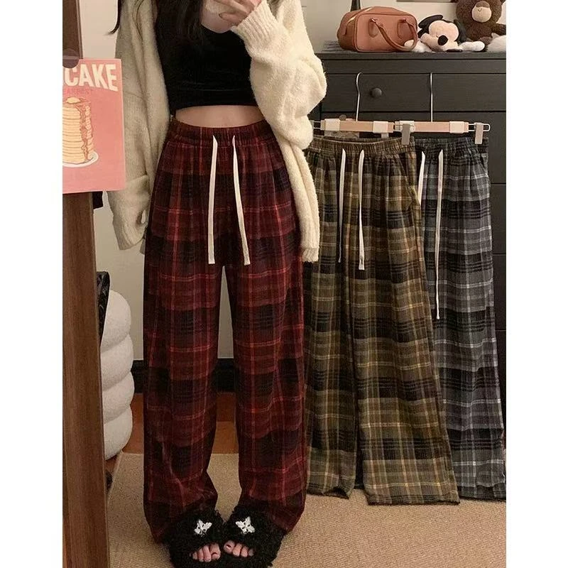 羊毛慵懒风格子裤2025新款秋冬显瘦宽松阔腿裤