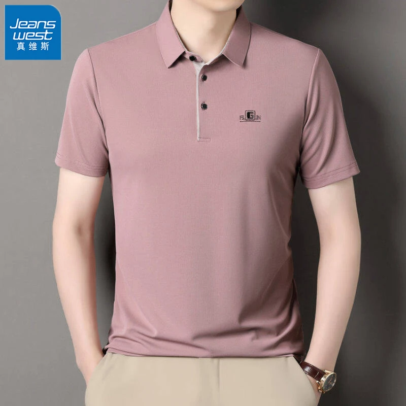 Jeanswest/真维斯男士翻领短袖POLO衫夏季休闲纯色透气薄款t恤