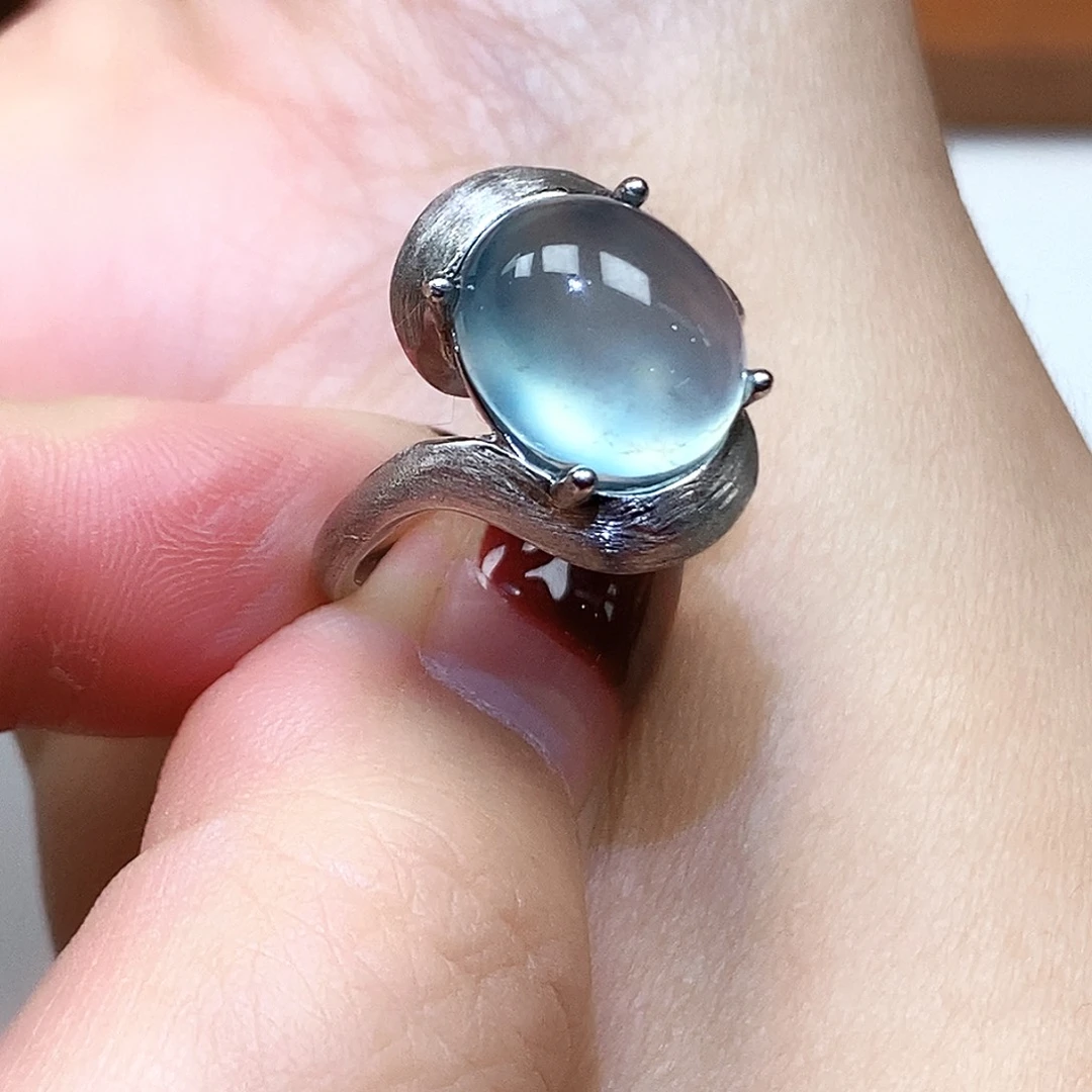 蛇纹石玉银S925镶嵌戒指