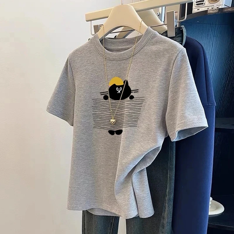 灰色短袖t恤女装薄款夏季韩版潮宽松正肩圆领女士体恤上衣基础款