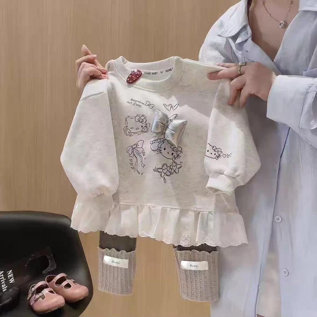 56204女童韩系2025新洋气套装儿童可爱卡通卫衣时髦打底裤两件套