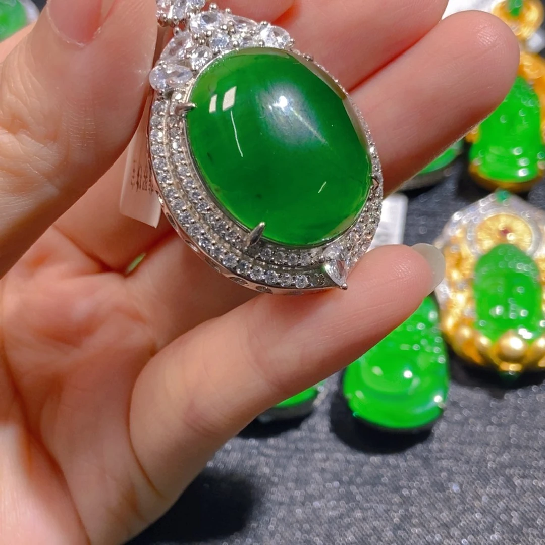 翡翠银S925镶嵌吊坠(不含链)