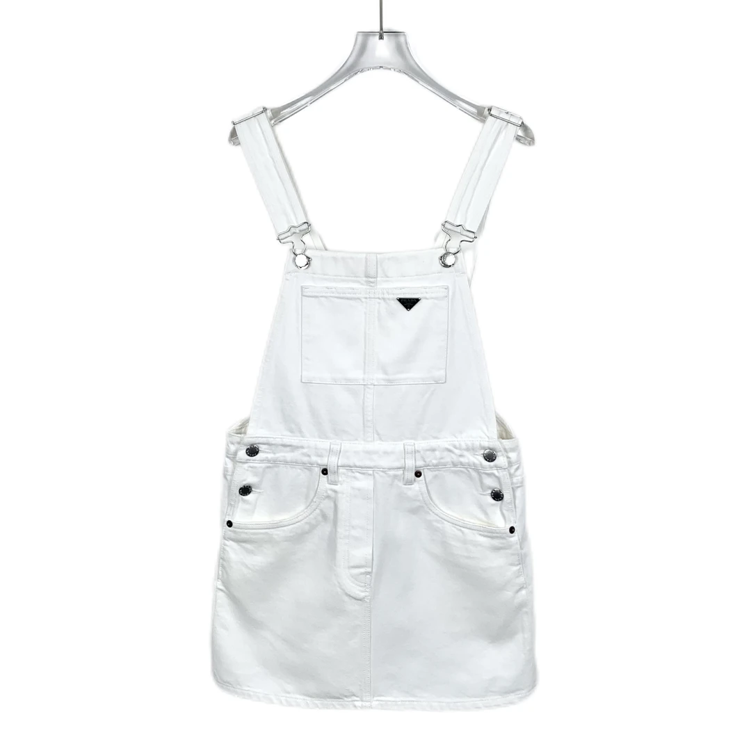 99新 Prada/普拉达 H14573 白色三角标背带连衣裙 36 XS码