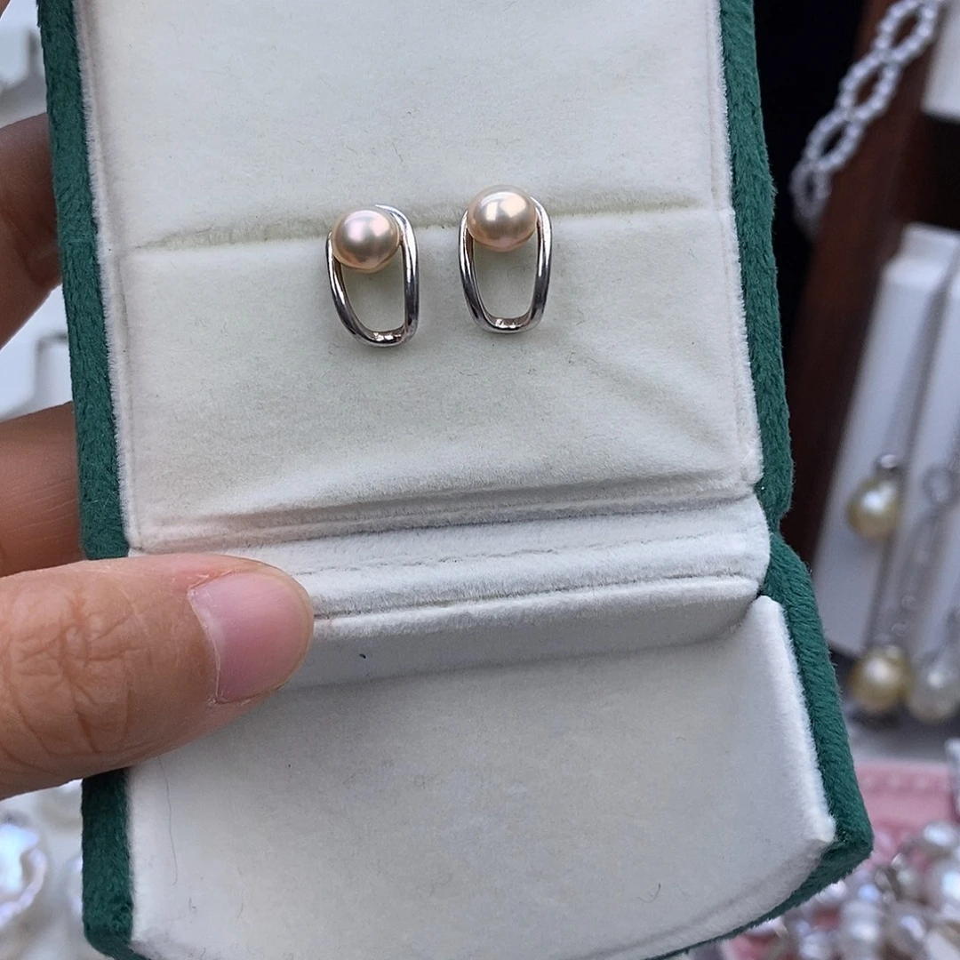 耳饰银S925镶嵌淡水珍珠