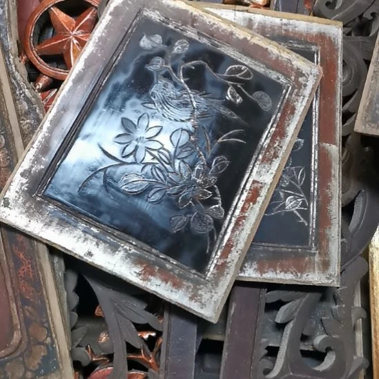 文***者香榧木老木雕花版一对