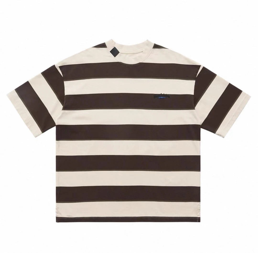 重磅宽条侧开叉短袖T恤#619