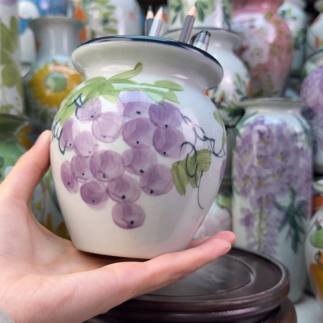 景德镇陶瓷手绘花瓶无孔