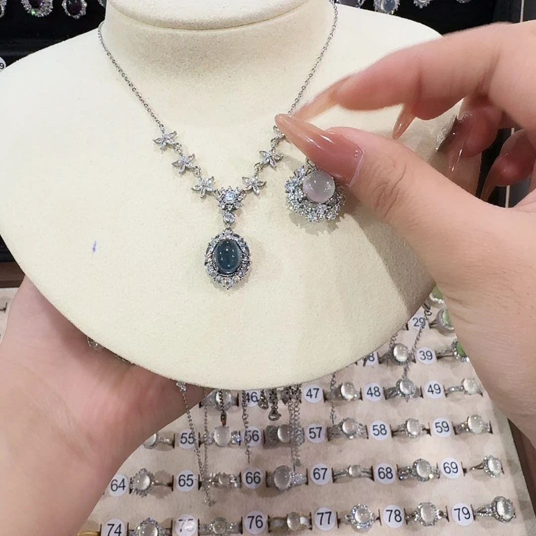 海蓝宝石颈饰银S925镶嵌起*呀