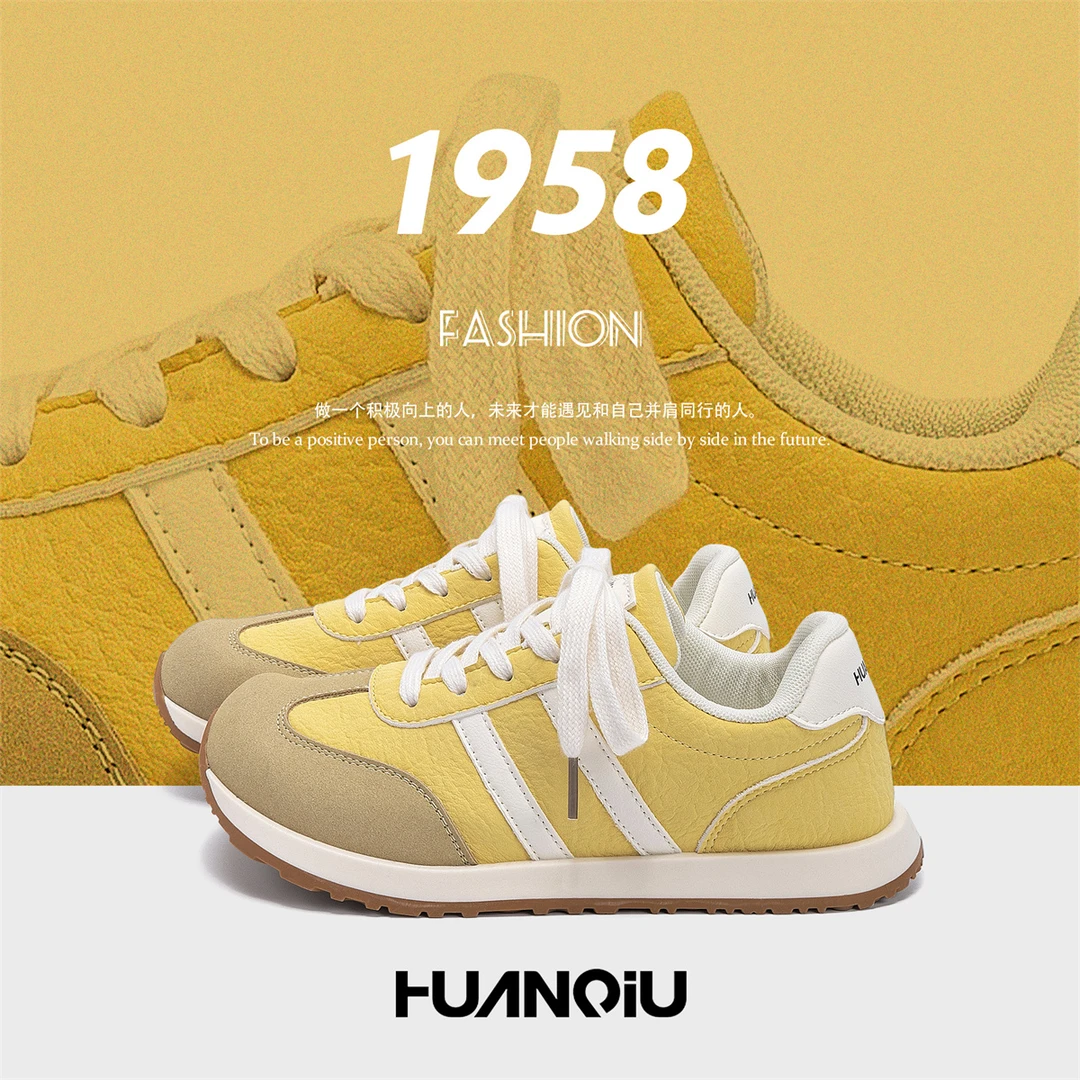 环球百搭黄色赛车鞋2025秋季新款爆款德训鞋百搭轻便舒适女休闲鞋