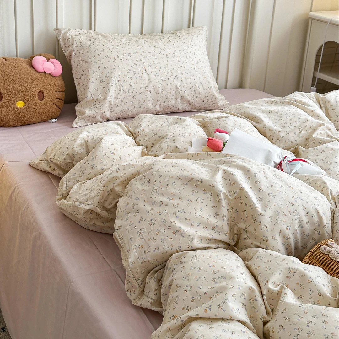 适禾家小碎花全棉被套床上四件套学生宿舍三件套小清新四季款