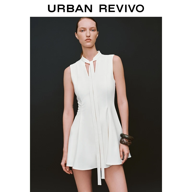 UR2025夏季新款女装都市气质蝴蝶结系带无袖连衣裙UWG750163