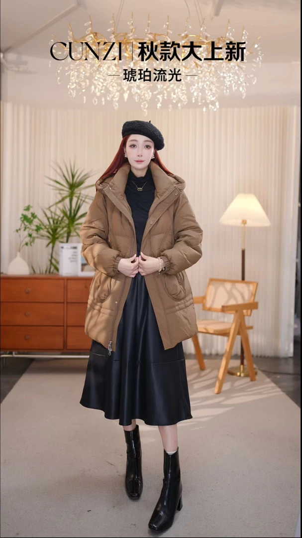 插肩袖中长款连帽秋款厚款纯色女装加厚休闲