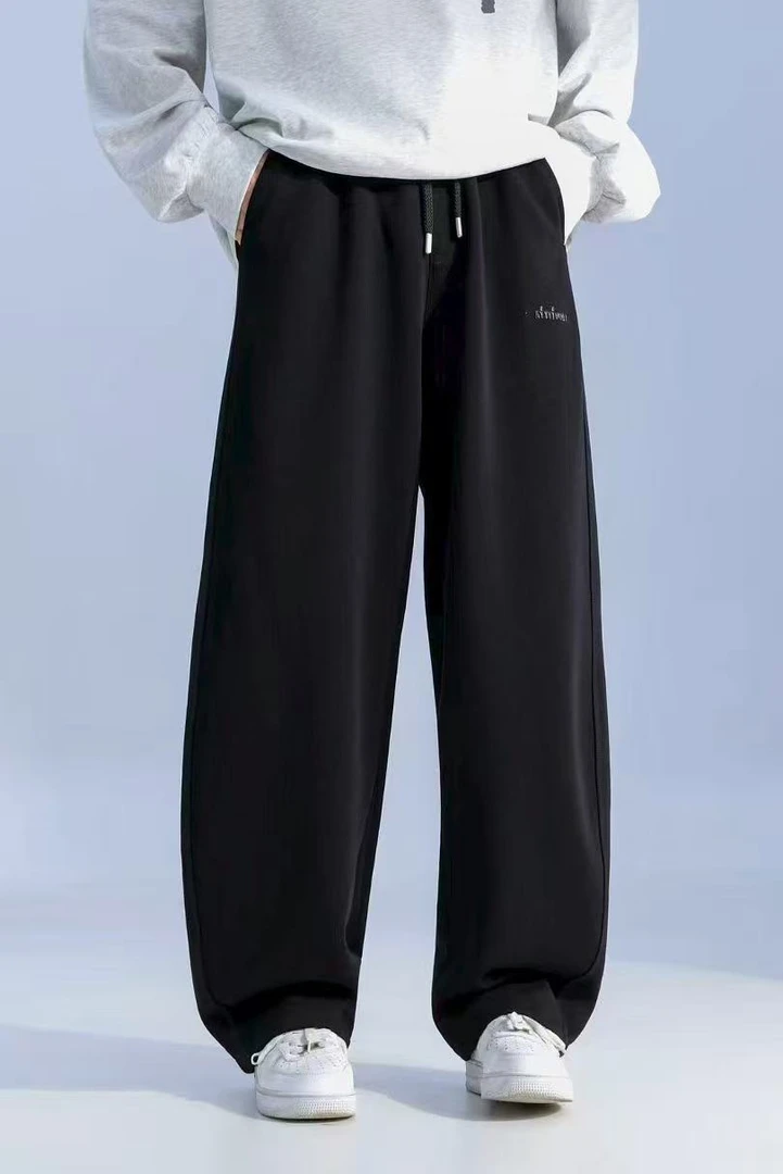 超洋气燕麦灰藏青色极简潮牌直筒裤男士时尚休闲百搭阔腿弯刀裤秋