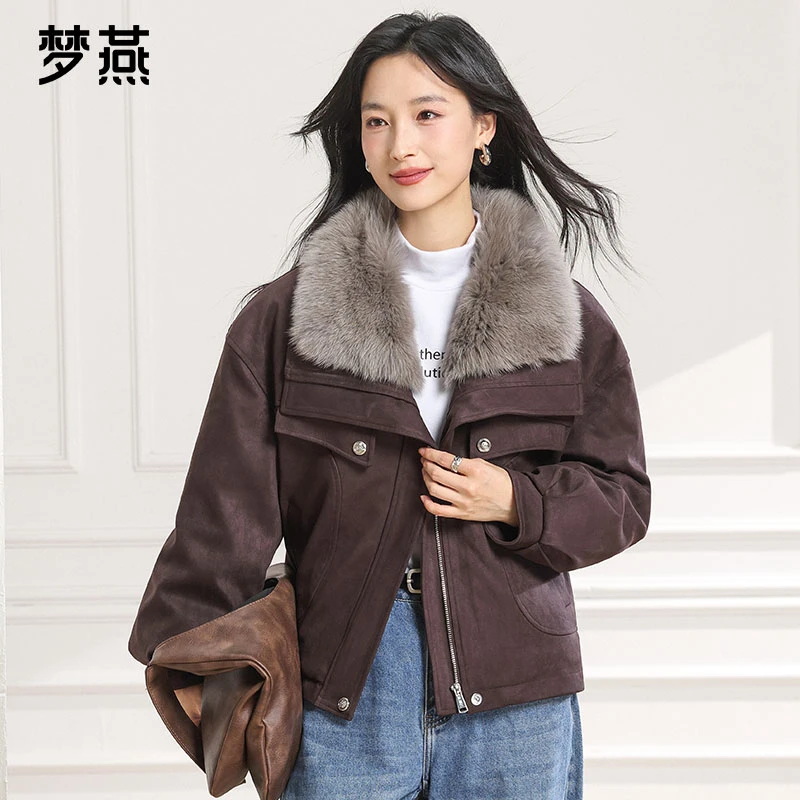 梦燕秋冬女款时尚百搭气质大方舒适保暖狐狸毛领鹅绒服CY13B5004