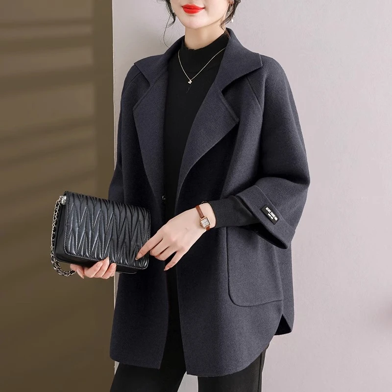 中年妈妈洋气双面呢外套女春秋2025新款春装大码风衣时尚毛绒大衣