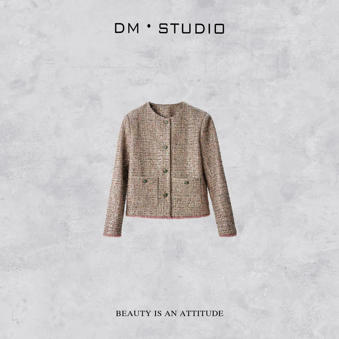 -DM•STUDIO/法式轻奢重工亮片彩粉色须须小香外套（A2742）