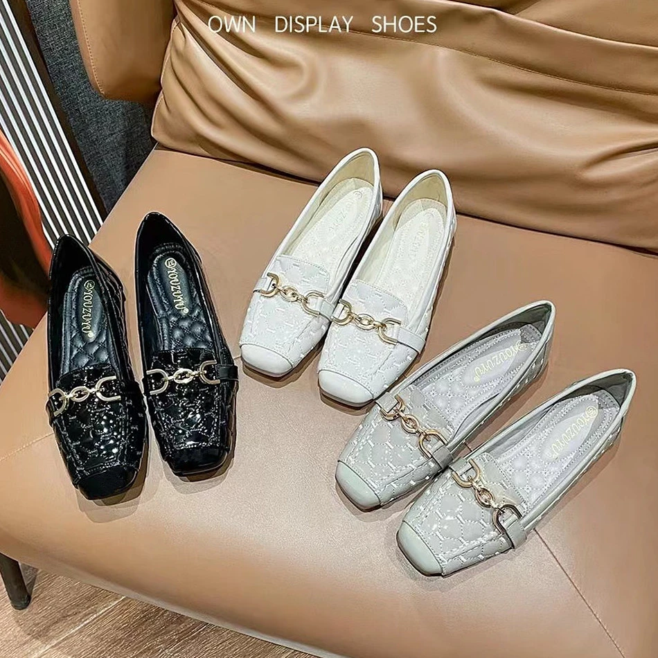 豆豆鞋女鞋2025新款春季百搭方头软底黑色皮鞋工作平底单鞋