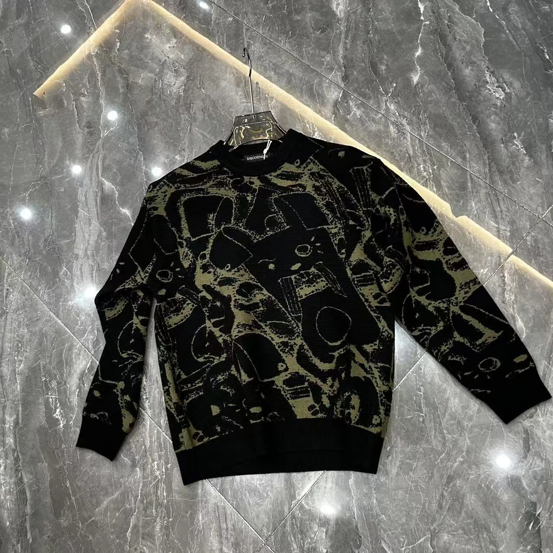 针织圆领毛衣提花潮流男士轻奢长袖打底秋冬款-1235