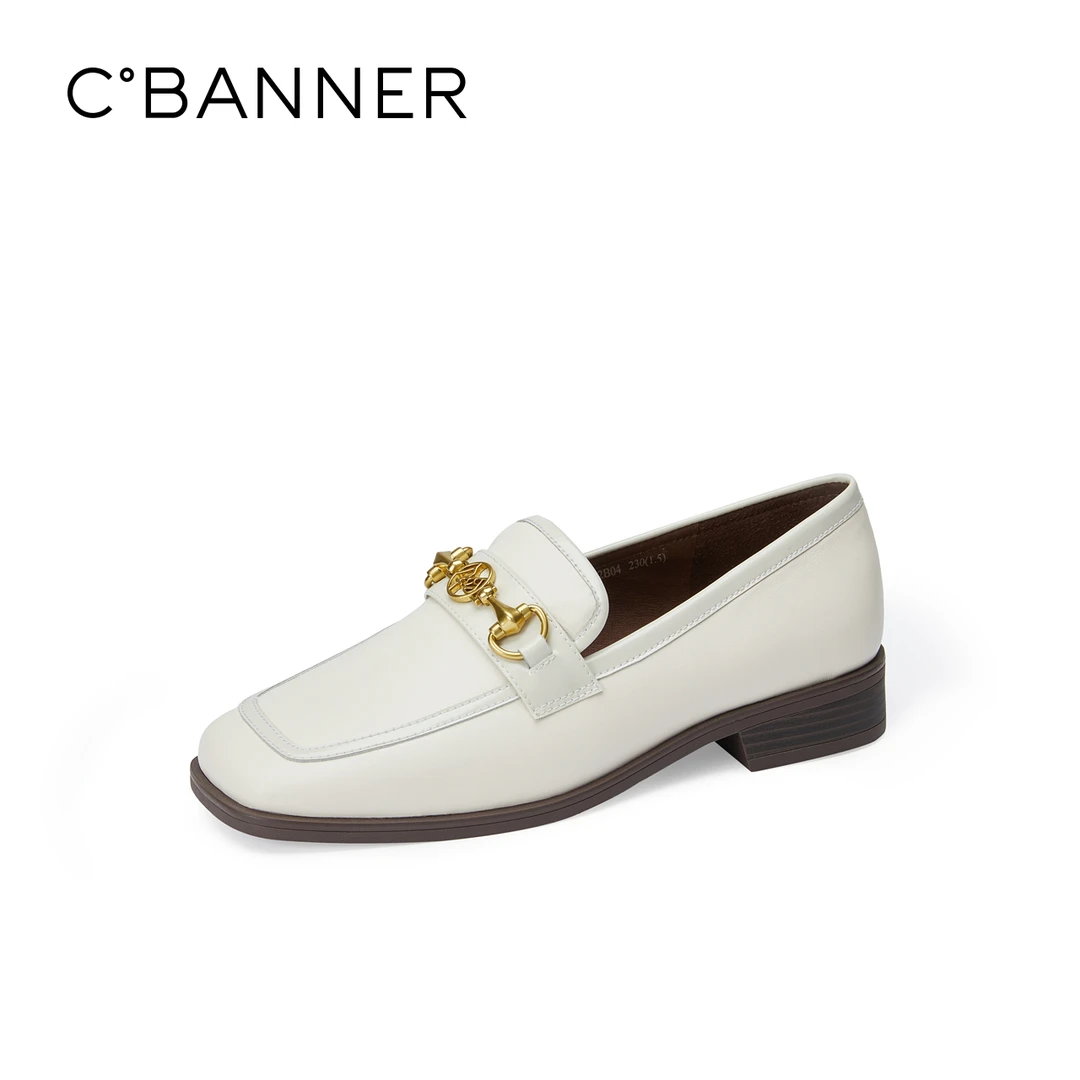 千百度女鞋春季新款乐福鞋法式气质单鞋通勤学院鞋 A22166212