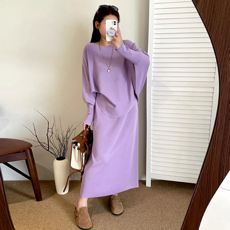 乃粒大码女装设计感不规则上衣女半裙针织套装2025春秋胖mm两件套