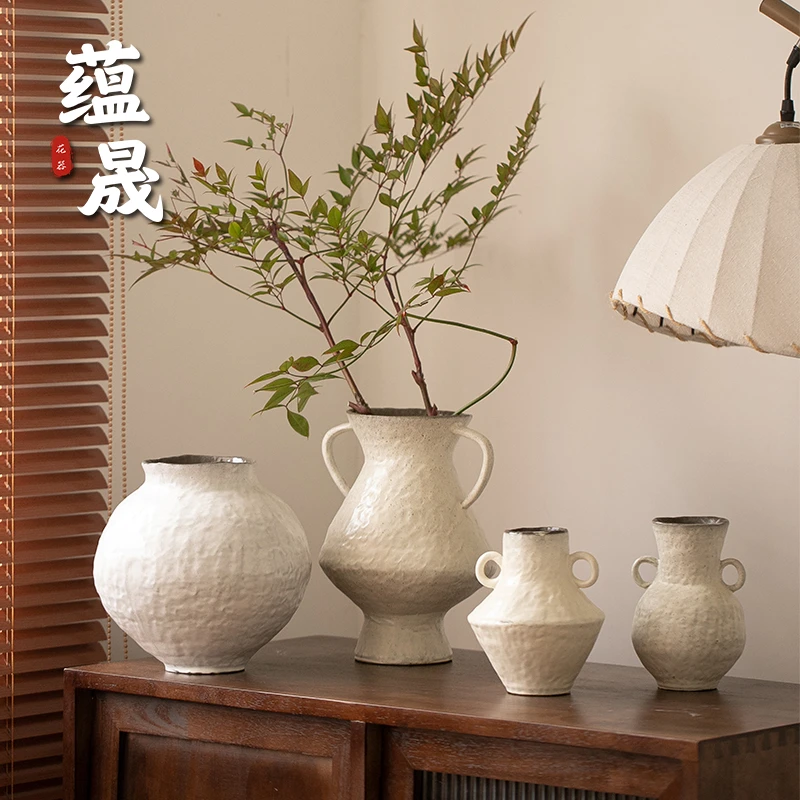 具雅居中式台面陶瓷花瓶餐桌插花器陶艺民宿客厅工艺品摆件手工