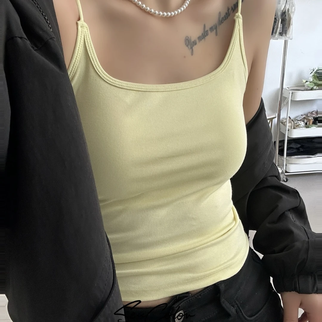辣妹性感白色带胸垫吊带背心女夏季修身百搭短款抹胸美背外穿上衣