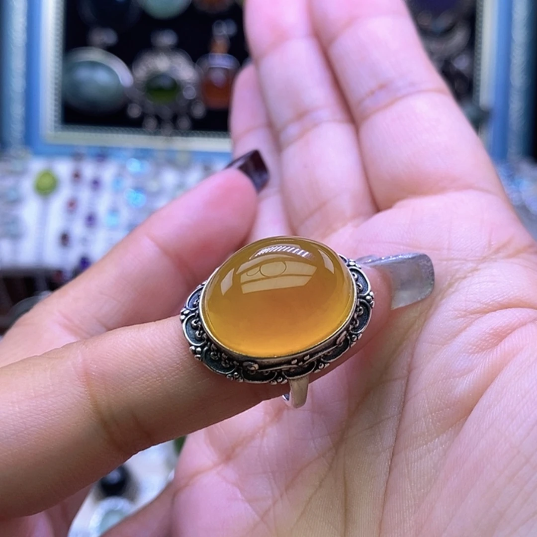 铜***草岫玉银S925镶嵌戒指