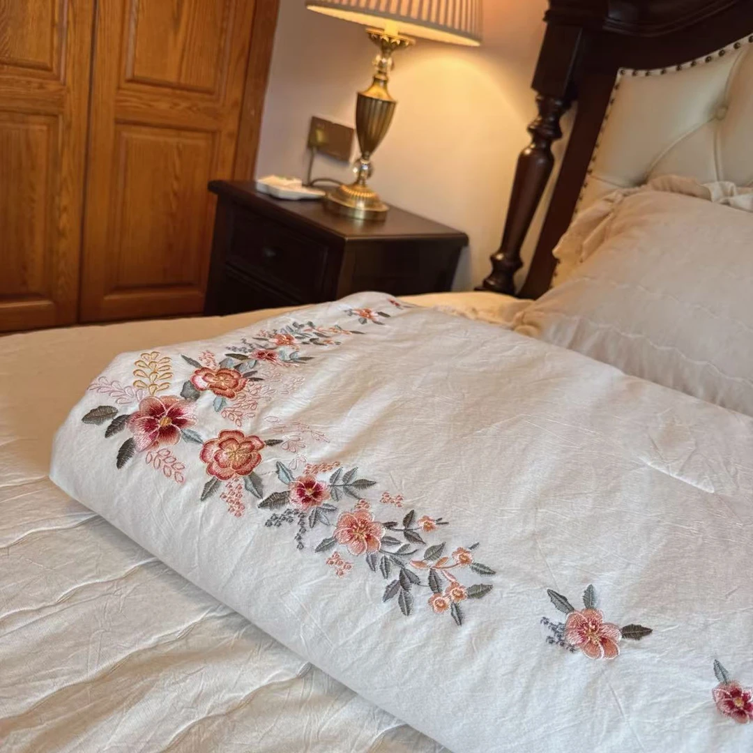【雅趣】初遇  高工艺刺绣棉麻夏凉被 亲肤柔软干爽轻奢可水洗被