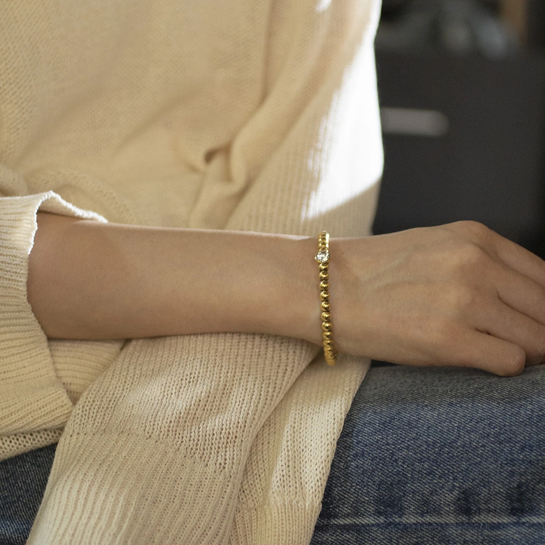 周帝王电黑金黄金复古时尚潮流纯金气质泡泡编织轻奢手镯