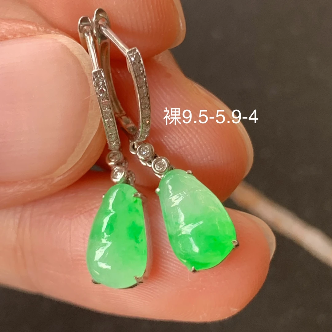 冰阳绿福豆翡翠耳坠颜色阳镶嵌精致中式配饰高级感玉石