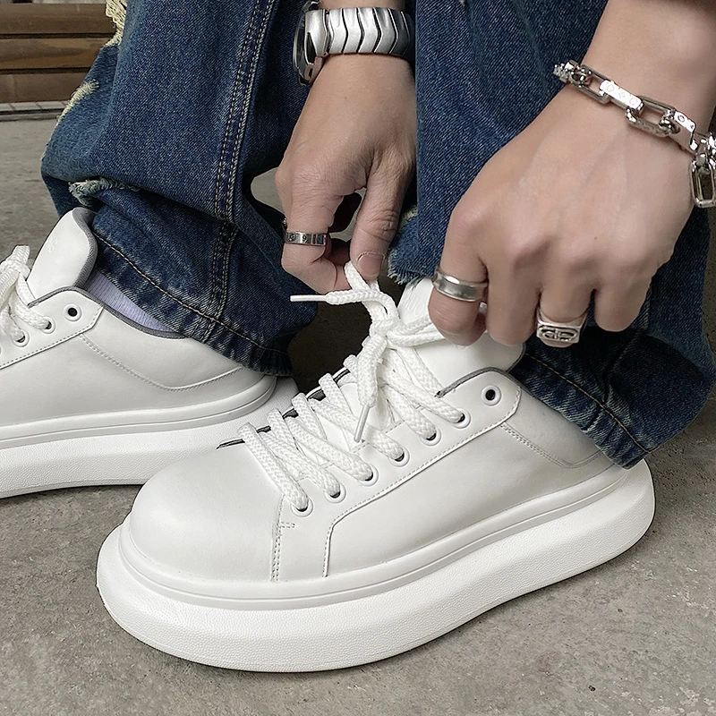 厚底潮鞋休闲板鞋男士白色真皮板鞋男士百搭小白鞋韩版潮流男鞋