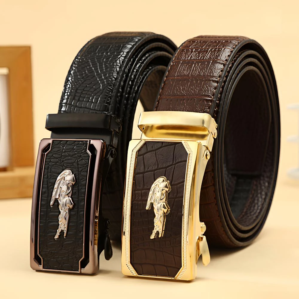 鳄纹皮带真皮男士自动扣裤带新款男中青年商务休闲时尚高档腰