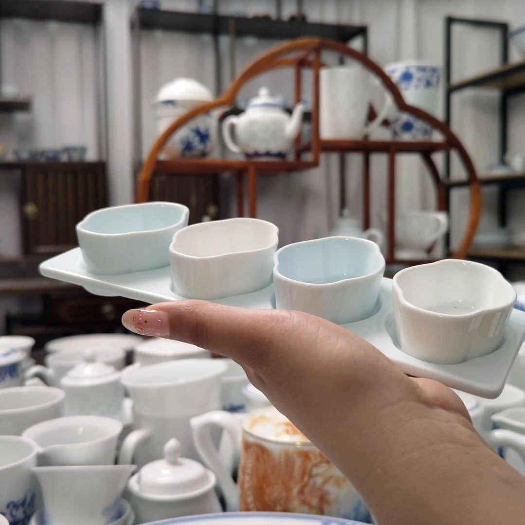 瓷青釉如意味碟套装一套