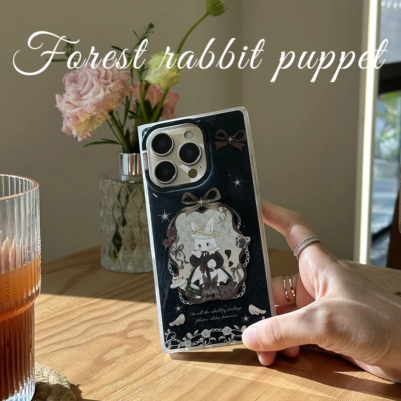 小CASE王子森系兔偶方壳双层手机壳黑色适用苹果iPhone1615ProMax