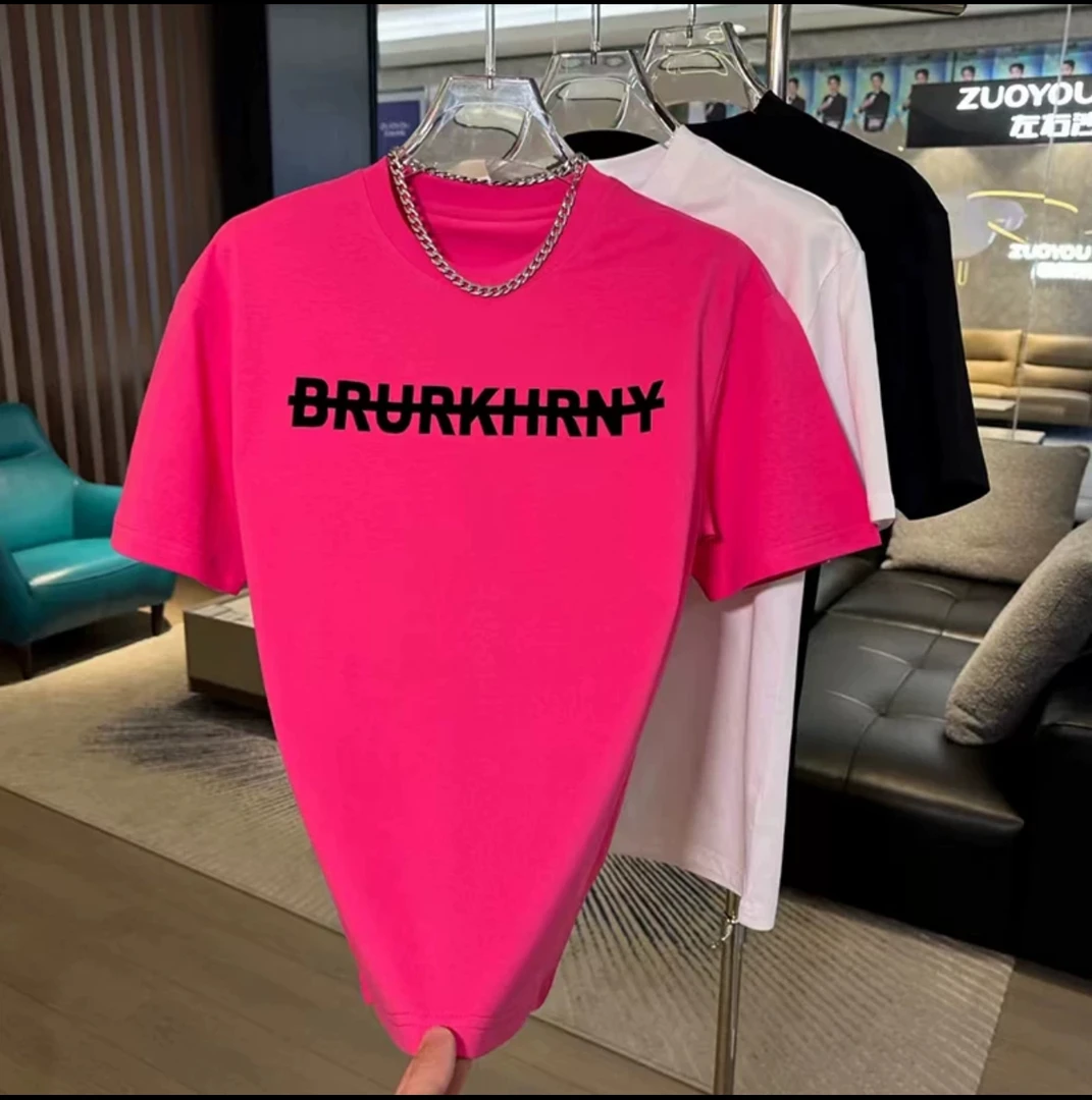 2025夏季高品质轻奢男士ins短袖t恤英文印花圆领青春流行百搭款