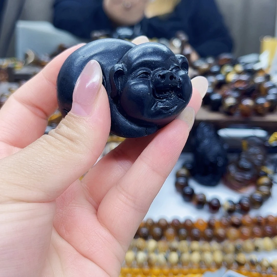 裸石琥珀未镶嵌抚顺煤精摆件猪猪