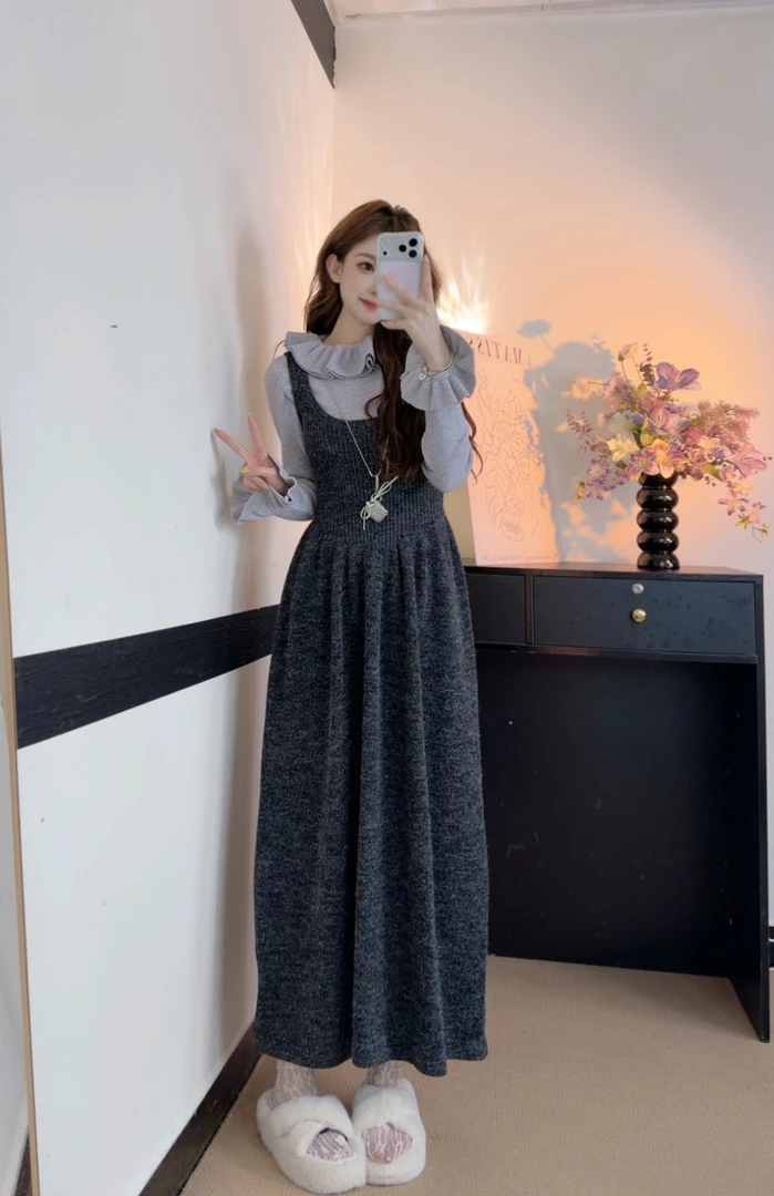 韩系氛围感针织无袖背心连衣裙女新款慵懒风修身显瘦长裙